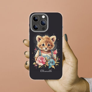 Capa Para iPhone 11 Gato Floral de Estilo de Vintage Brito Ilustrado