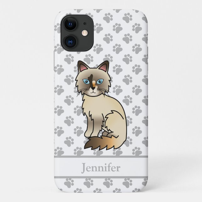 Capa Para iPhone 11 Gato Fofo Birman / Ragdoll Casaco Tartaruga & Nome (Verso)