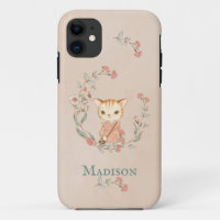 Gato Gato Gato Gato Floral Simples Monograma