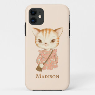 Capa Para iPhone 11 Gato Gato Gato Gato Floral Simples Monograma