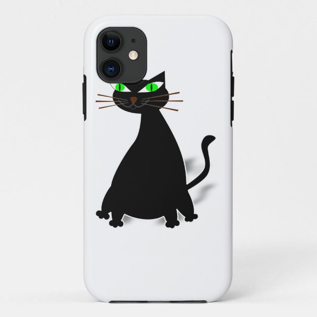Capa Para iPhone 11 Gato Gordo Preto Com Olhos Verdes (Verso)