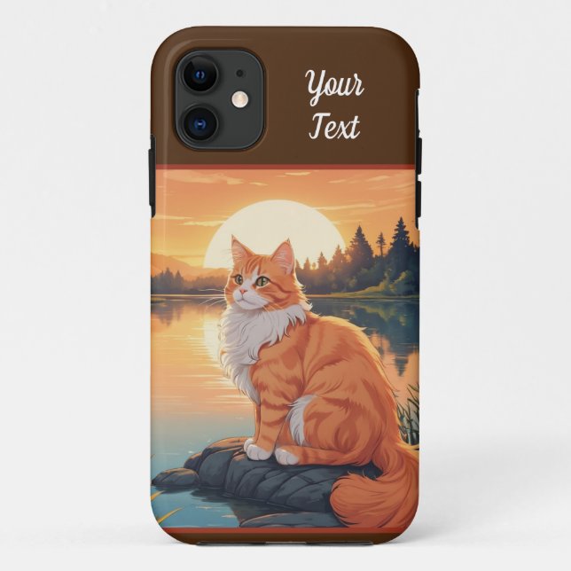 Capa Para iPhone 11 Gato Laranja junto ao Lago (Verso)