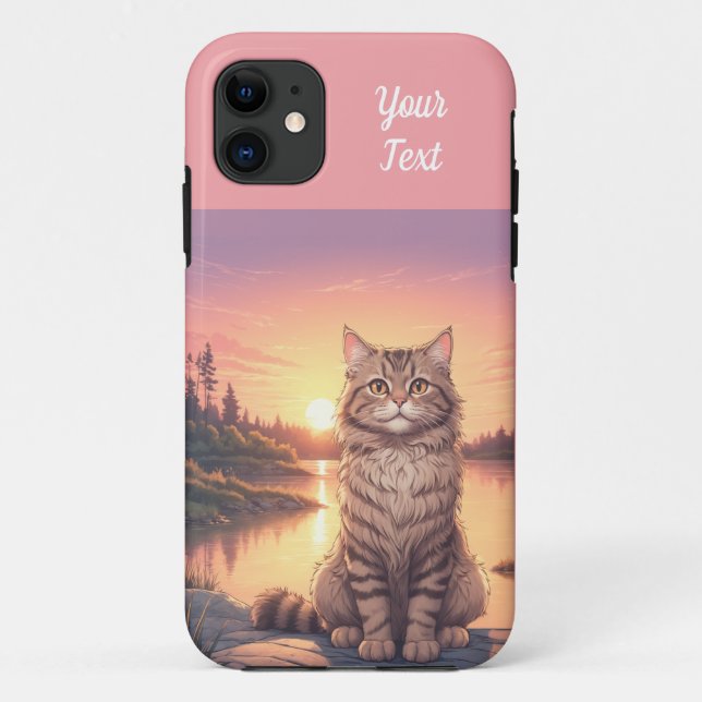 Capa Para iPhone 11 Gato Listrado Cinza à Beira do Lago (Verso)