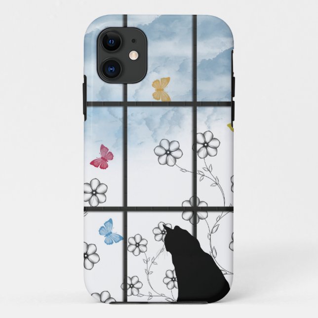 Capa Para iPhone 11 gato na janela (Verso)