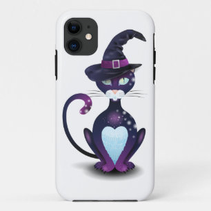 Capa Para iPhone 11 Gato negro com chapéu de bruxa