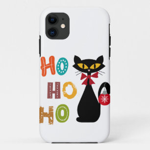 Capa Para iPhone 11 Gato negro com design de texto Ho Ho Ho