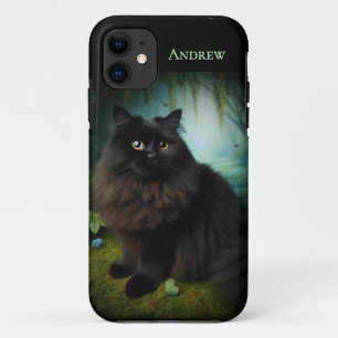 Capa Para iPhone 11 Gato Negro Fluffy na Mistura Woods