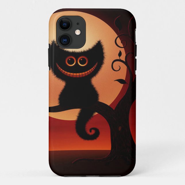 Capa Para iPhone 11 Gato Negro Sorridente de Whimsical (Verso)