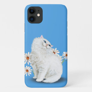 Capa Para iPhone 11 gato persa branco com margarida