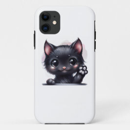 Capa Para iPhone 11 Gato Preto Adorável Kawaii