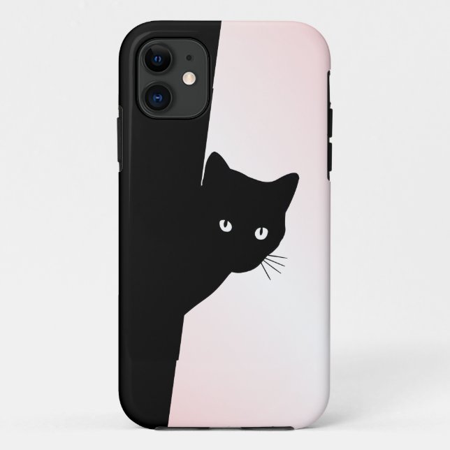 Capa Para iPhone 11 Gato Preto Astuto Rosa (Verso)