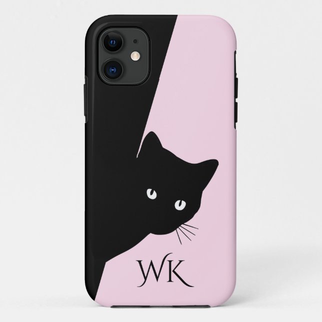 Capa Para iPhone 11 Gato Preto de Vento Rosa (Verso)