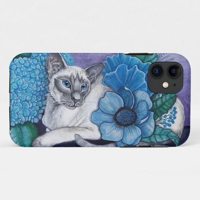 Capa Para iPhone 11 gato Siamês de pontas azuis (Verso (horizontal))
