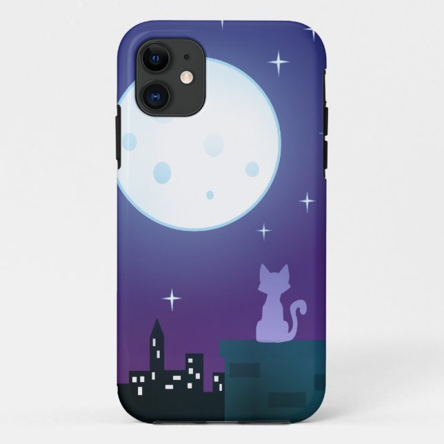 Capa Para iPhone 11 Gato sob a luz da lua (Verso)