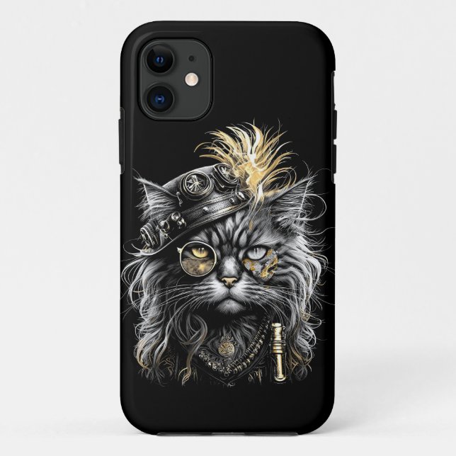 Capa Para iPhone 11 Gato Steampunk Incrível  (Verso)