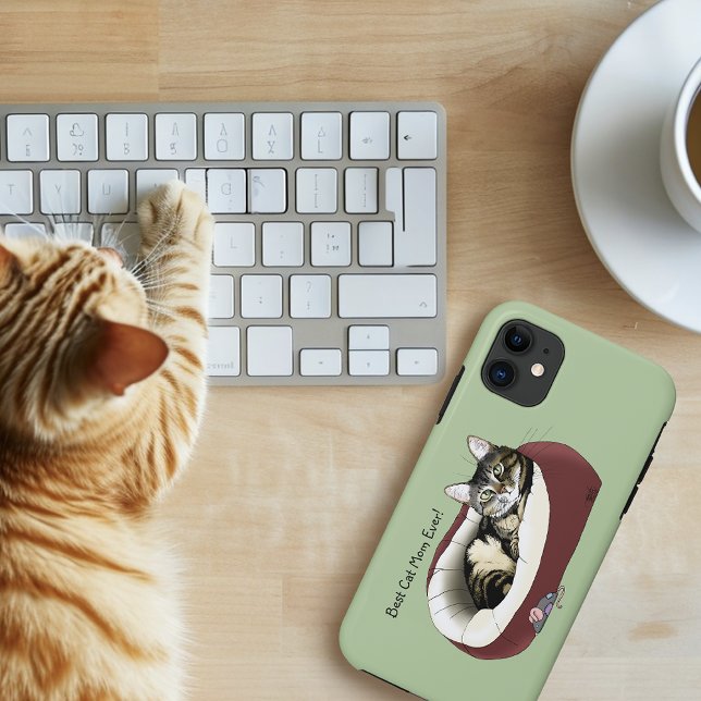 Capa Para iPhone 11 Gato Tabby Fofo Dia das Mães Verde (Criador carregado)