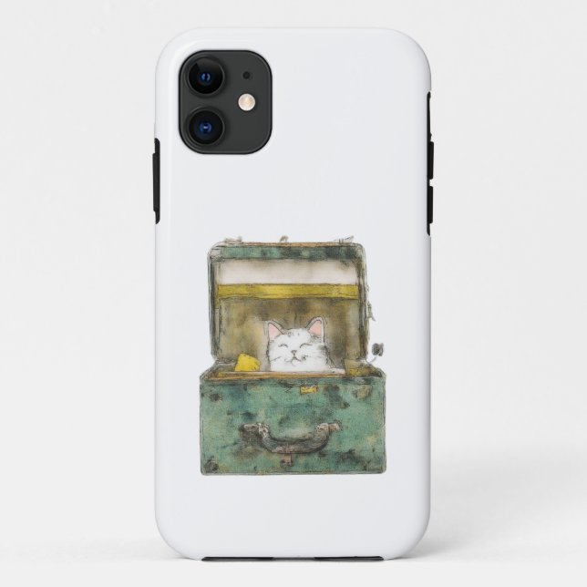Capa Para iPhone 11 Gato Whimsic em Mala Móvel Suitcase (Verso)