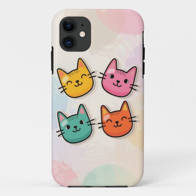Capa Para iPhone 11 Gatos Cons Coloridos Mala Móvel (Verso)