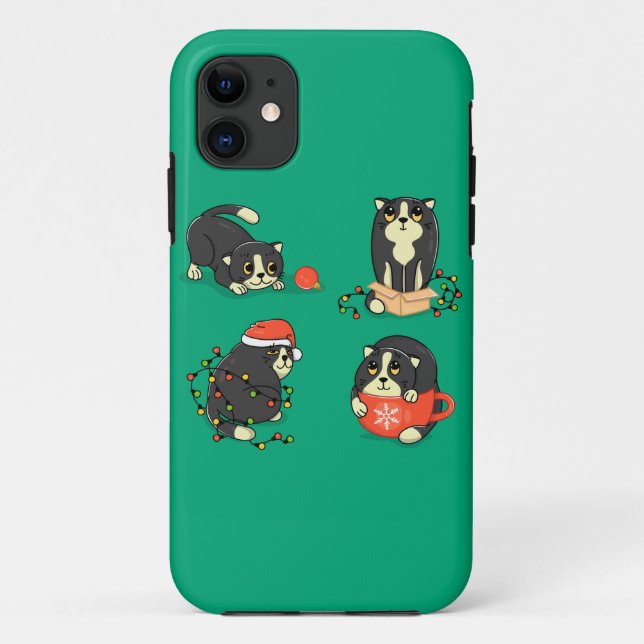 Capa Para iPhone 11 Gatos de Natal bonitos e Engraçados (Verso)