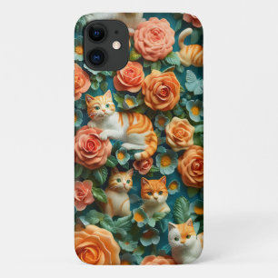 Capa Para iPhone 11 Gatos e flores, Design