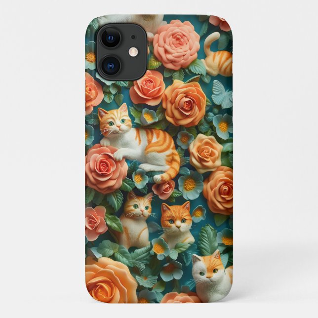 Capa Para iPhone 11 Gatos e flores, Design (Verso)