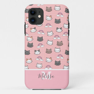 Capa Para iPhone 11 Gatos e Monograma do Arco-íris