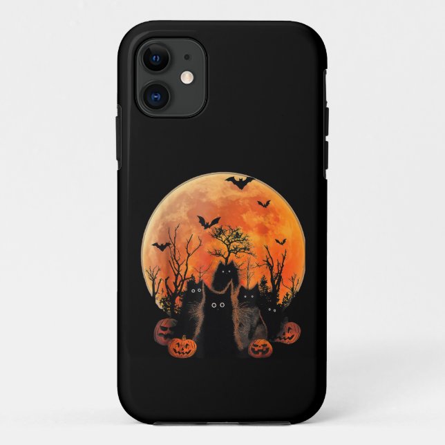Capa Para iPhone 11 Gatos Pretos Lua Cheia Engraçado Amante de Animais (Verso)