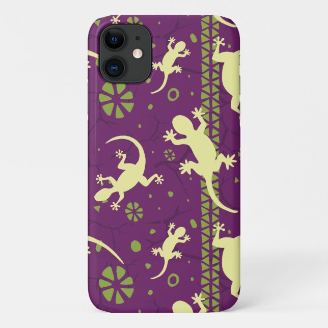 Capa Para iPhone 11 Gecko Lizards Padrão Verde Roxo Étnico (Verso)