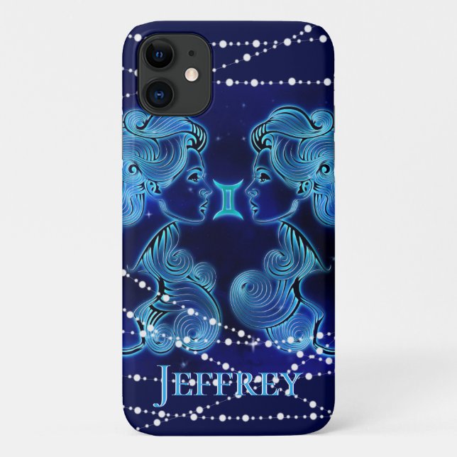Capa Para iPhone 11 Gemini no Azul Negro II (Verso)