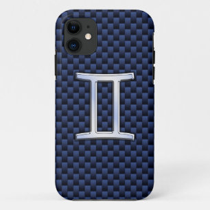 Capa Para iPhone 11 Gemini Zodiac Sinal no Marinho Blue Carbon Fibra I