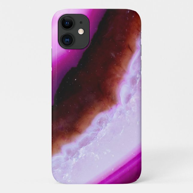 Capa Para iPhone 11 Gemstone De Agato Roxo Com Quartz (Verso)