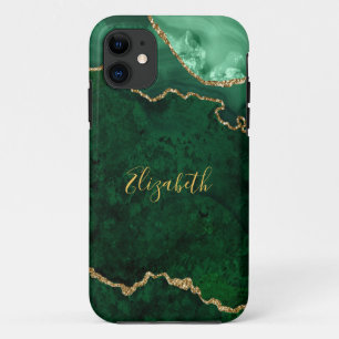 Capa Para iPhone 11 Geodo de Ágata de Mármore Verde Dourado