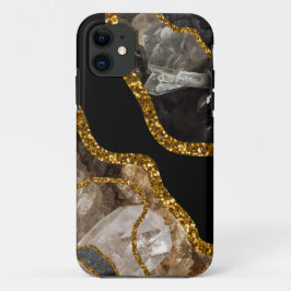 Capa Para iPhone 11 Geodo de Agate Preto e Dourado