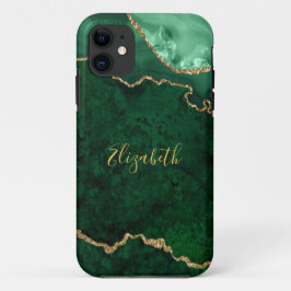 Capa Para iPhone 11 Geodo de Agitação de Marble Dourado Verde com Aqua