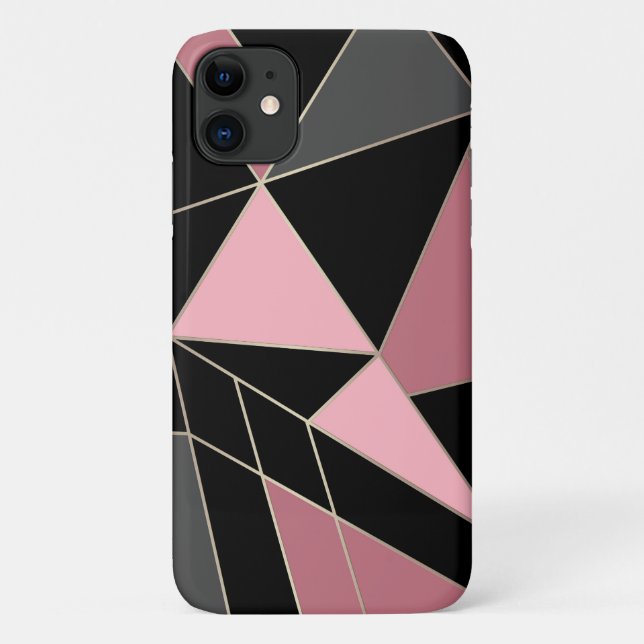 Capa Para iPhone 11 Geométrico, cinzas, rosa (Verso)