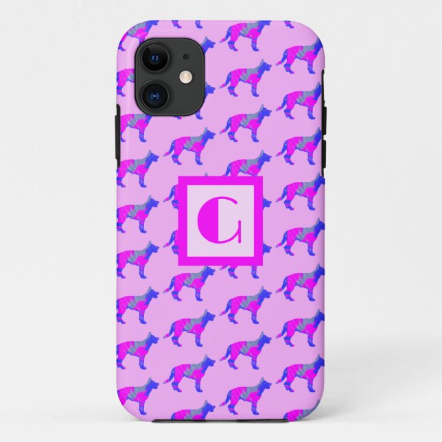 Capa Para iPhone 11 German shepherd Cão Alsaciano Silhouette Pink Mono (Verso)