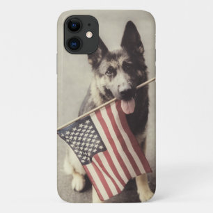 Capa Para iPhone 11 German shepherd com Sinalizador dos EUA