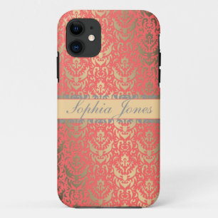 Capa Para iPhone 11 Gilded Peach Elegante Faux Shimmer Damask