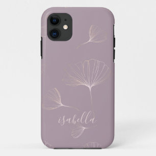 Capa Para iPhone 11 Ginkgo Biloba Botânica Rosa Dourada Personalizada