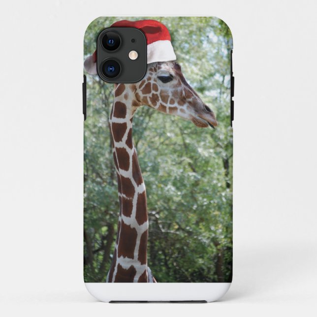Capa Para iPhone 11 Girafa de Natal com Papai Noel (Verso)