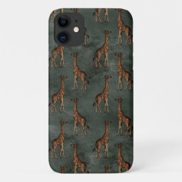 Capa Para iPhone 11 Girafa Elegante em Bronze Verde