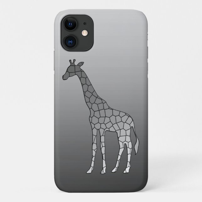 Capa Para iPhone 11 Girafa Geométrica Moderna, Cinza Prata (Verso)