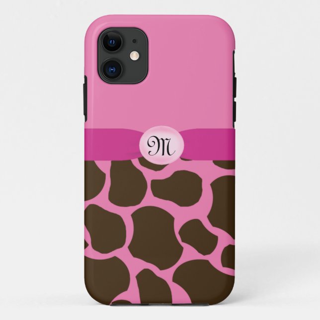 Capa Para iPhone 11 Girafa Rosa Monograma (Verso)