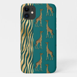 Capa Para iPhone 11 Giraffe e Tiger - Impressão Dourado Chic Bonito