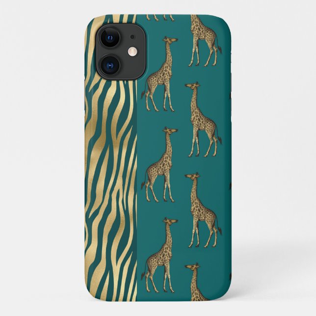 Capa Para iPhone 11 Giraffe e Tiger - Impressão Dourado Chic Bonito (Verso)