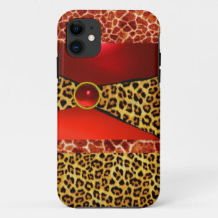 CAPA PARA iPhone 11 GIRAFFE LEOPARD SKIN RED RUBY GEMSTONE IMPRESSO