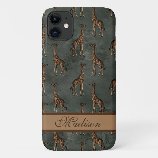Capa Para iPhone 11 Giraffe Script Name Chic Na moda Trendy Safari (Verso)
