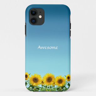 Capa Para iPhone 11 Girassóis Elegantes no Azul Céu