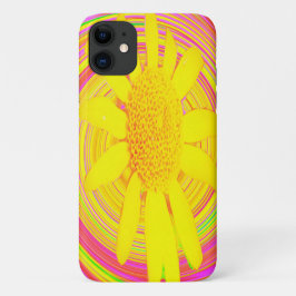 Capa Para iPhone 11 Girassol Amarelo em um Redemoinho Psicodélico