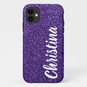 Capa Para iPhone 11 Girly Dark Purple Glitter Name Personalizado